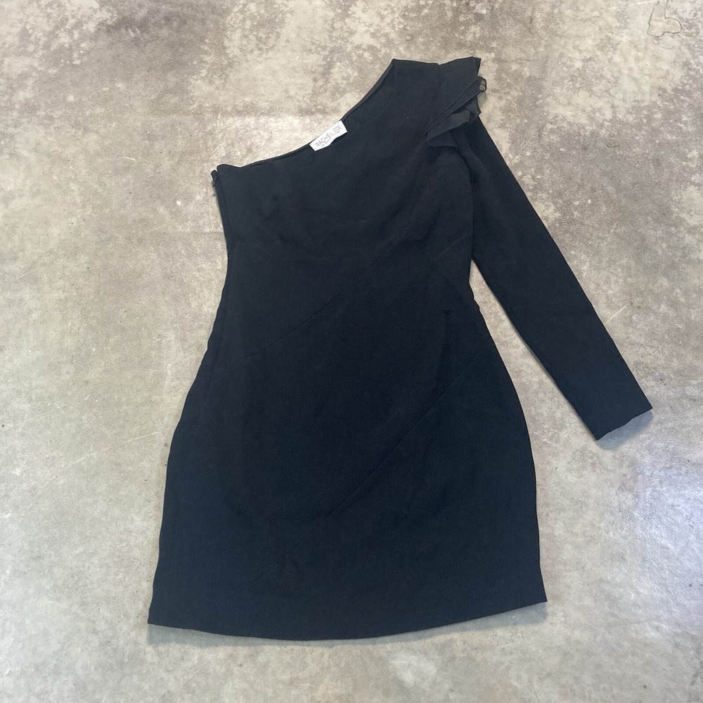 Rachel Zoe Dress Women's 6 Black One Shoulder Ruffle Mini Cocktail Party NWT